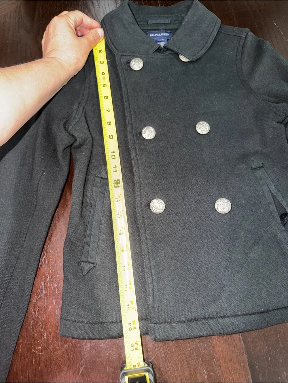 Ralph Lauren Girls Black Knit Military Peacoat Jacket Silver Crest Buttons L